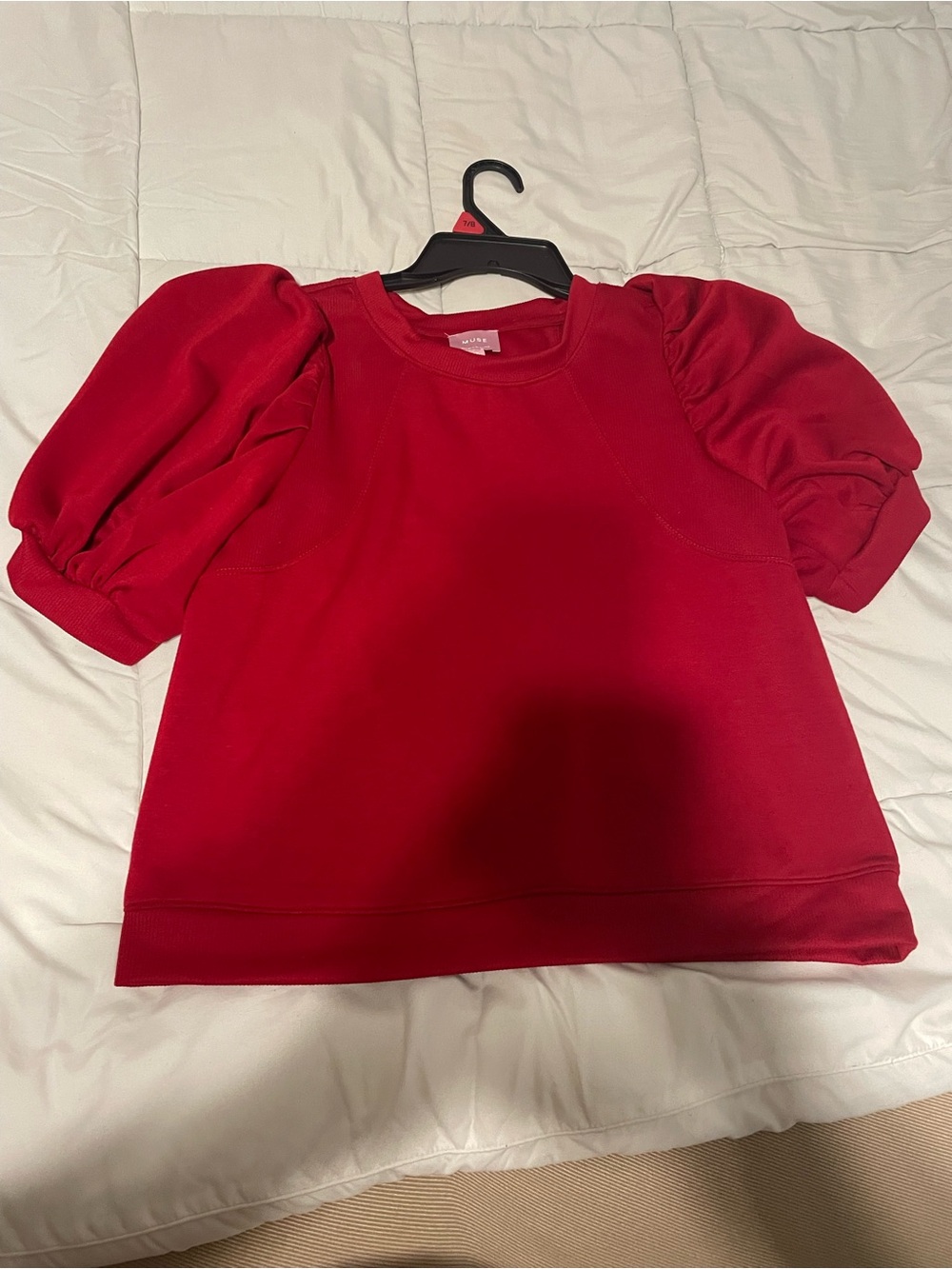 Muse Red Puff Sleeve Short Sleeve Top